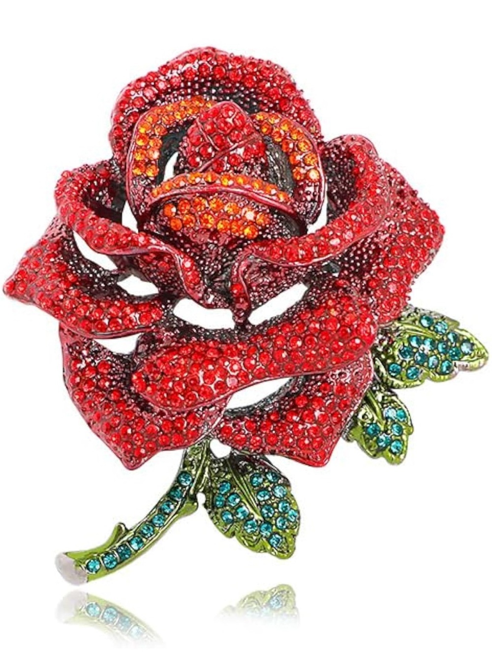 Vintage Red Crystal Rose Brooch Pin